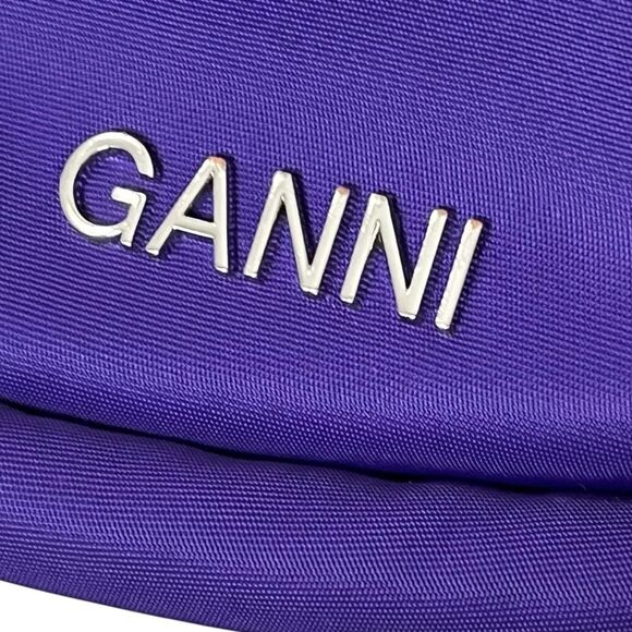 GANNI Knot Purse OS Purple Tech Fabric Mini Bag Removable Strap Baguette Style - Picture 9 of 11